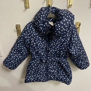 H&M Toddler Girls Size 1.5-2.5 Years Puffer Jacket Blue Polka Dots Outdoor Coat